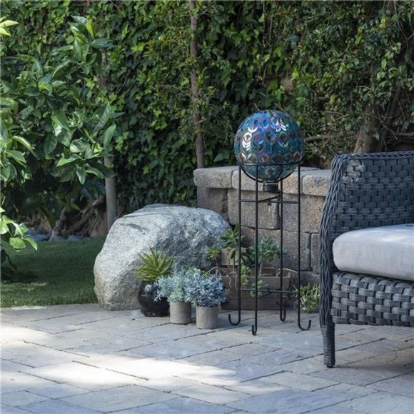 Mosaic Gazing Globe w/Peacock Feather Pattern, 11 Inch Tall, Multi-Color - Picture 3 of 6